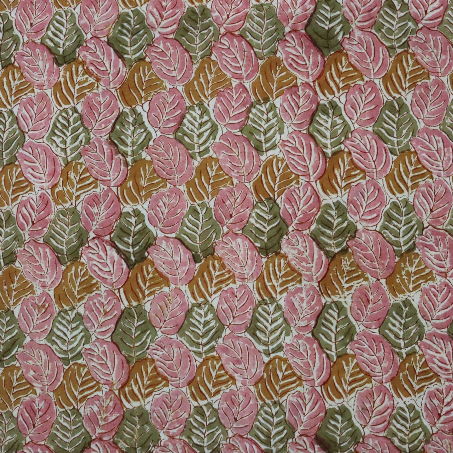 Pink Leaves Kalamkari Handblock Print Cotton Fabric