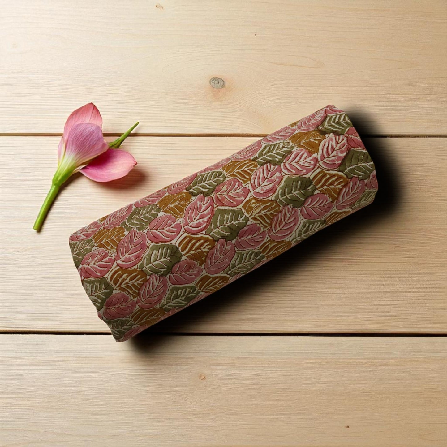 Pink Leaves Kalamkari Handblock Print Cotton Fabric