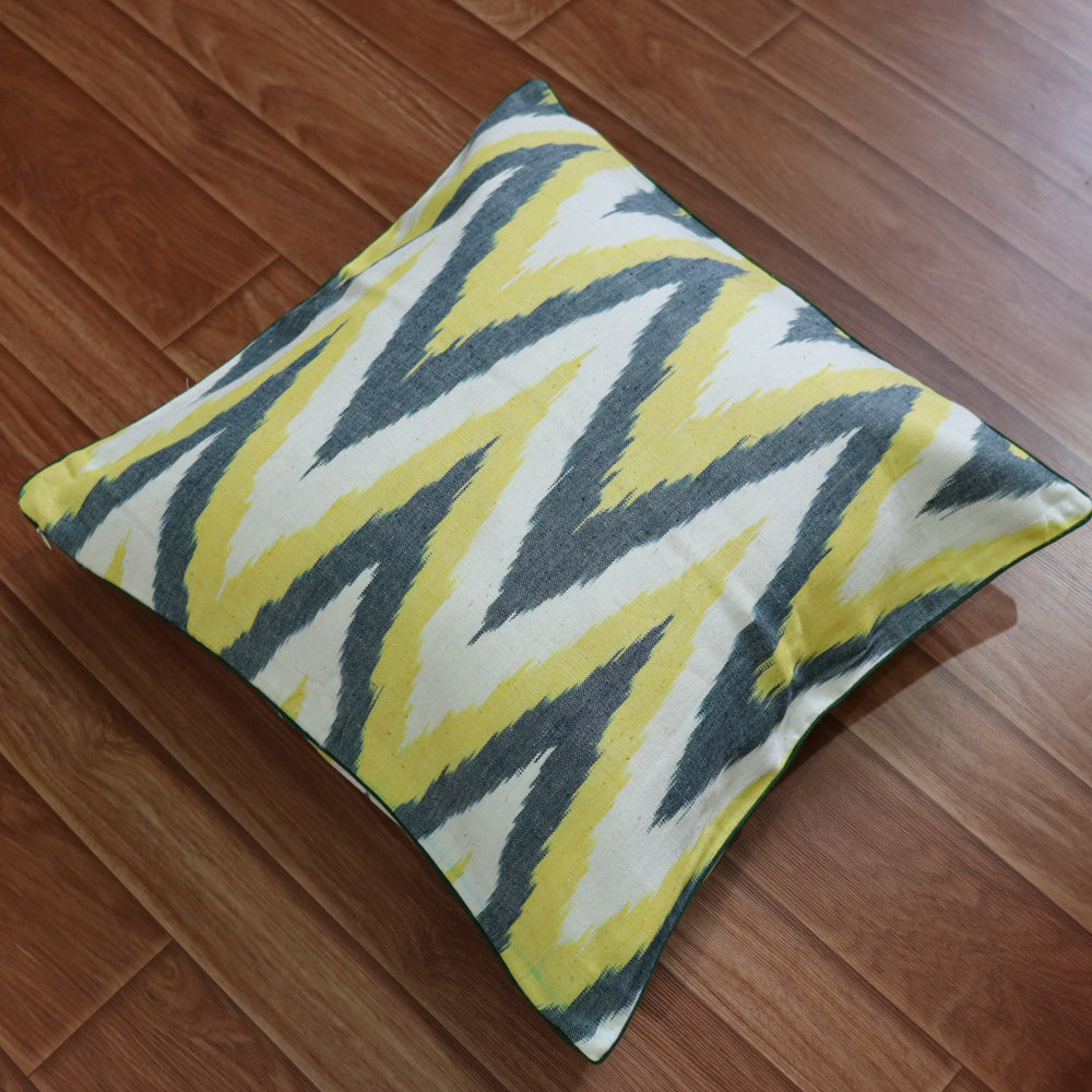 Cotton Ocra Ikkat Cushion Cover