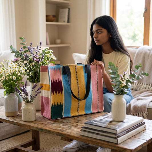 Multi Colour Stripe Dhurrie Tote bag