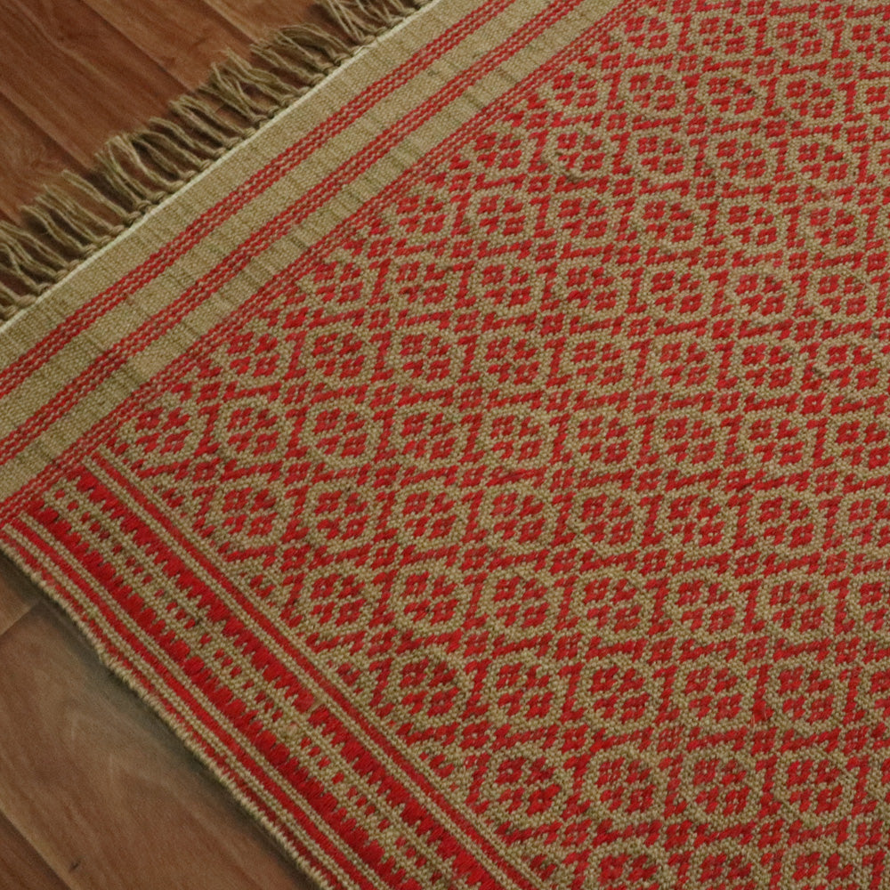 Jute & Cotton Red Handwoven Dhurrie - 3X5 Feet