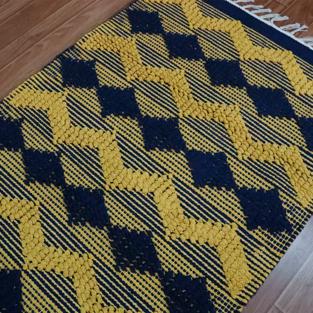 Boho Navy Blue Woven Dhurrie