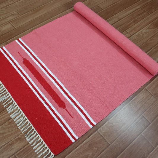 Cotton Handloom Woven Yoga Mat - Pink