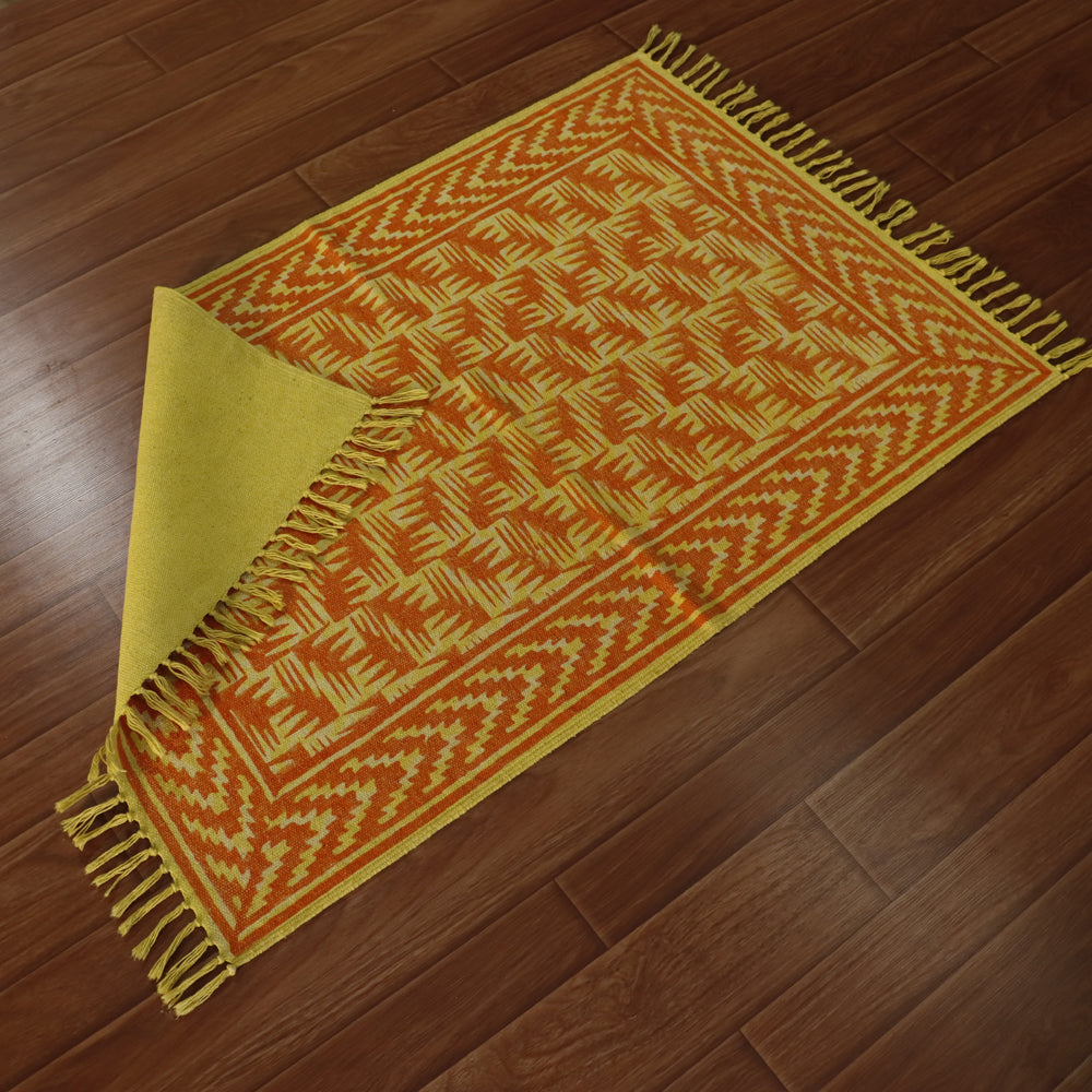 Cotton Yellow Dabu Printed Dhurrie