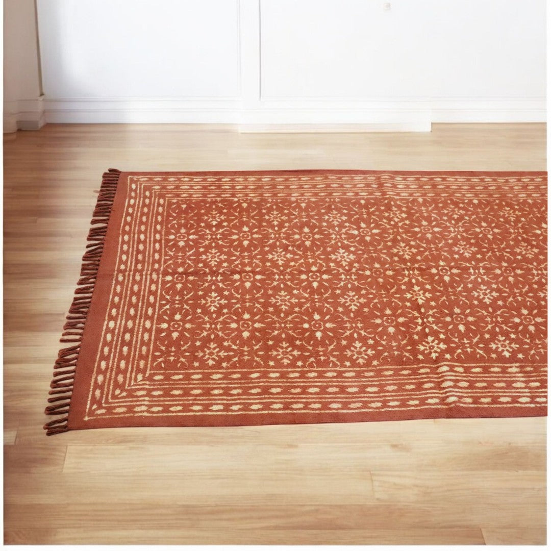 Cotton Woven Heya Dabu Block printed Dhurrie