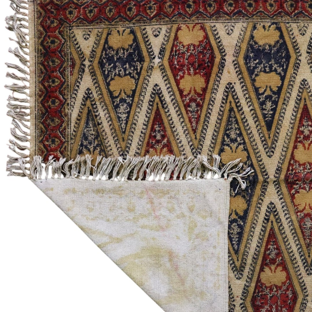 Ocra Pink woven Kalamkari Dhurrie