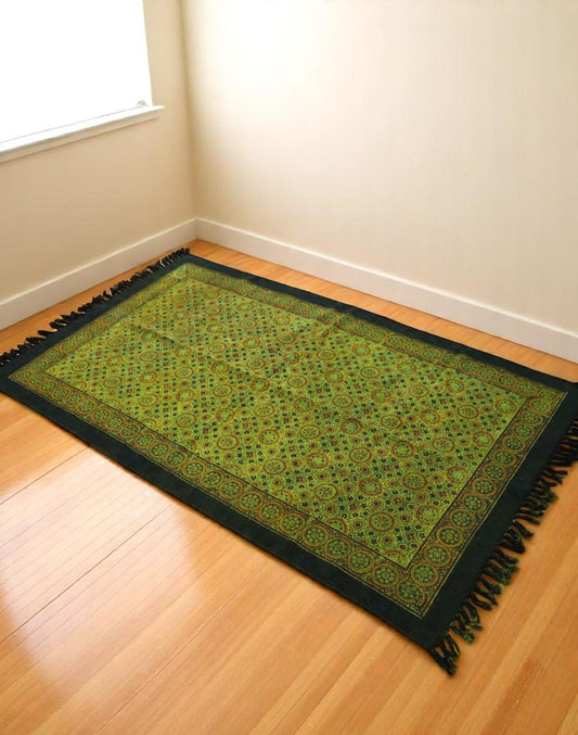 Sari Ajrakh Cotton Woven Block Printed Dhurrie