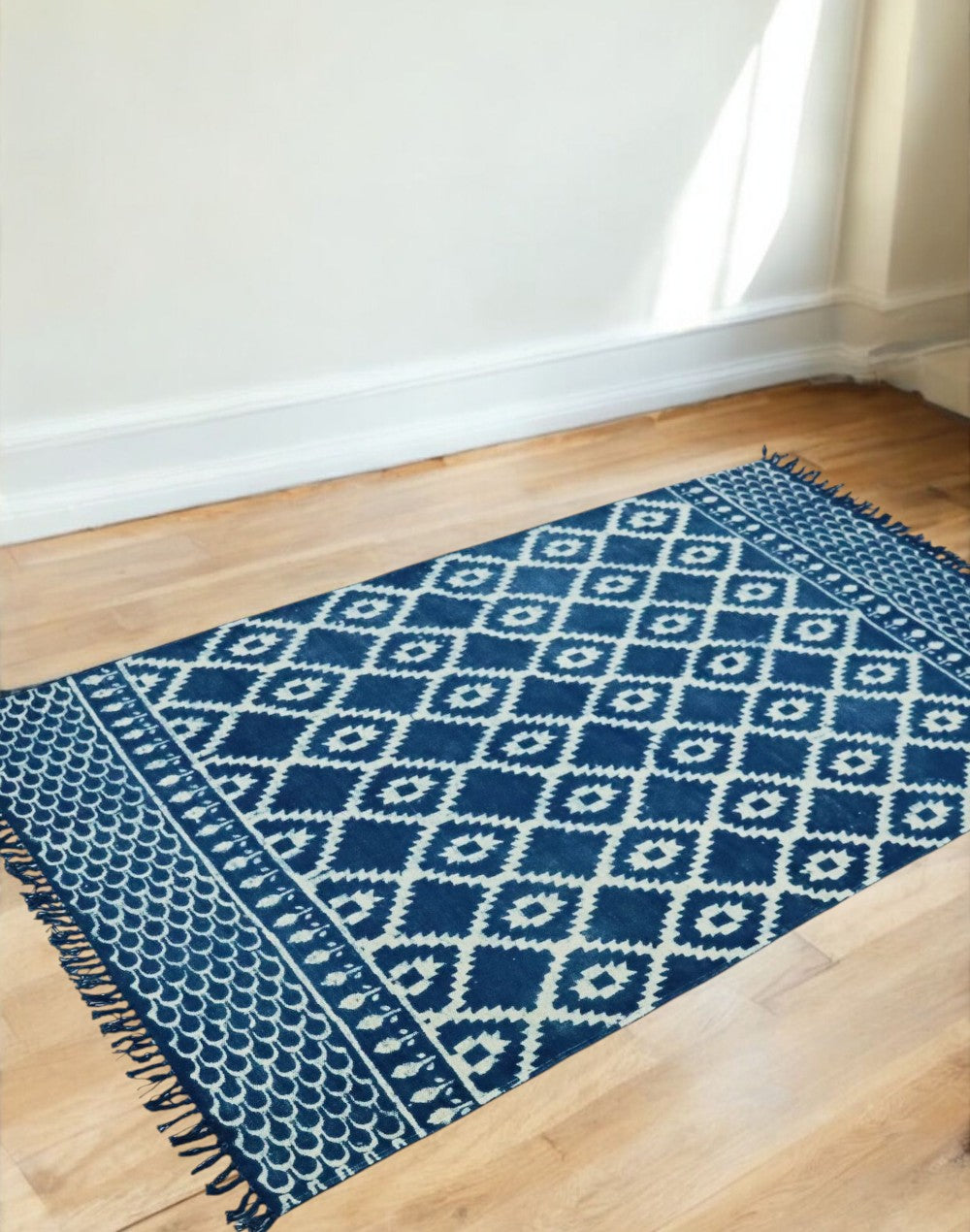 Blue Indigo Ruma Cotton Woven Printed Dhurrie