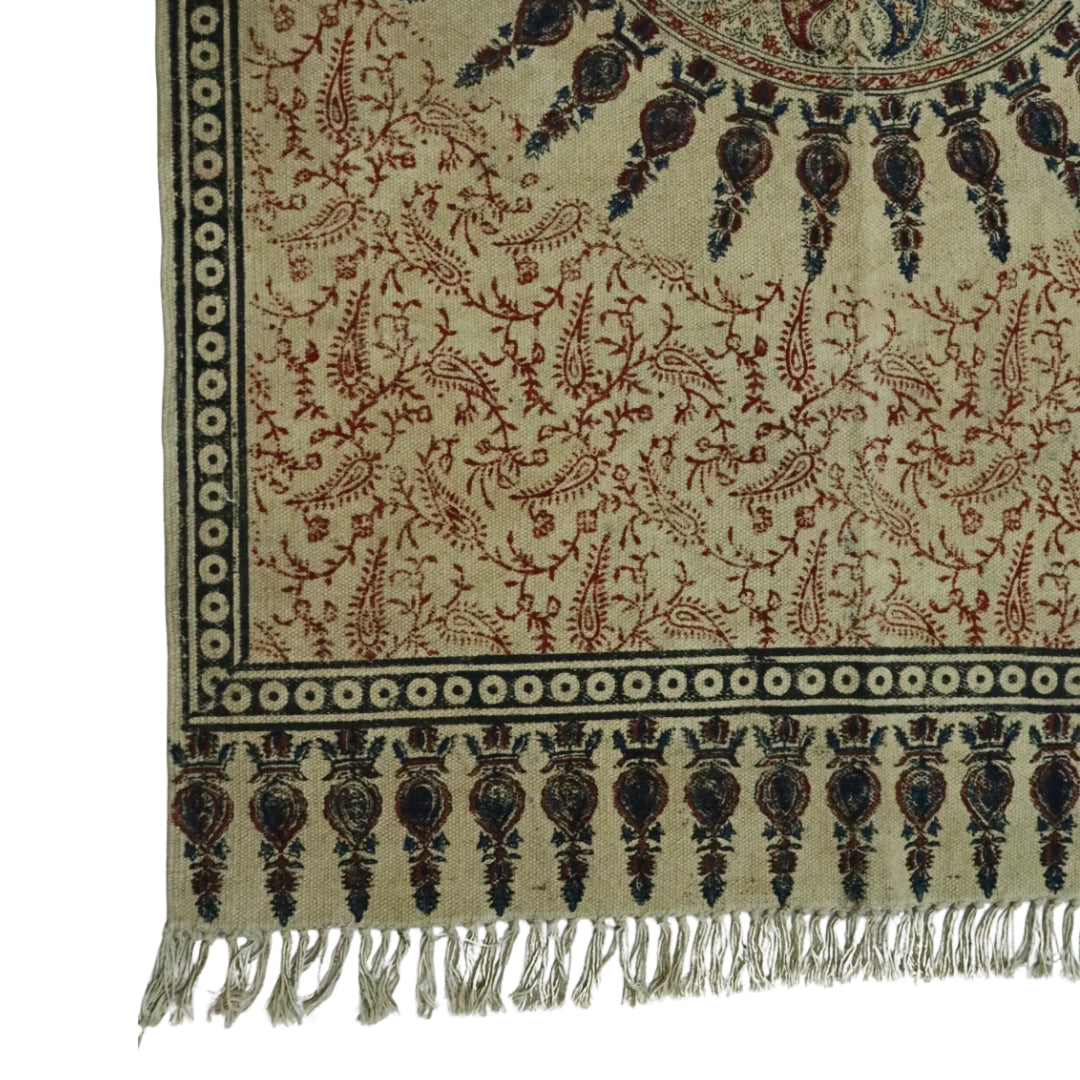 Diya Woven Cotton Kalamkari Printed Dhurrie
