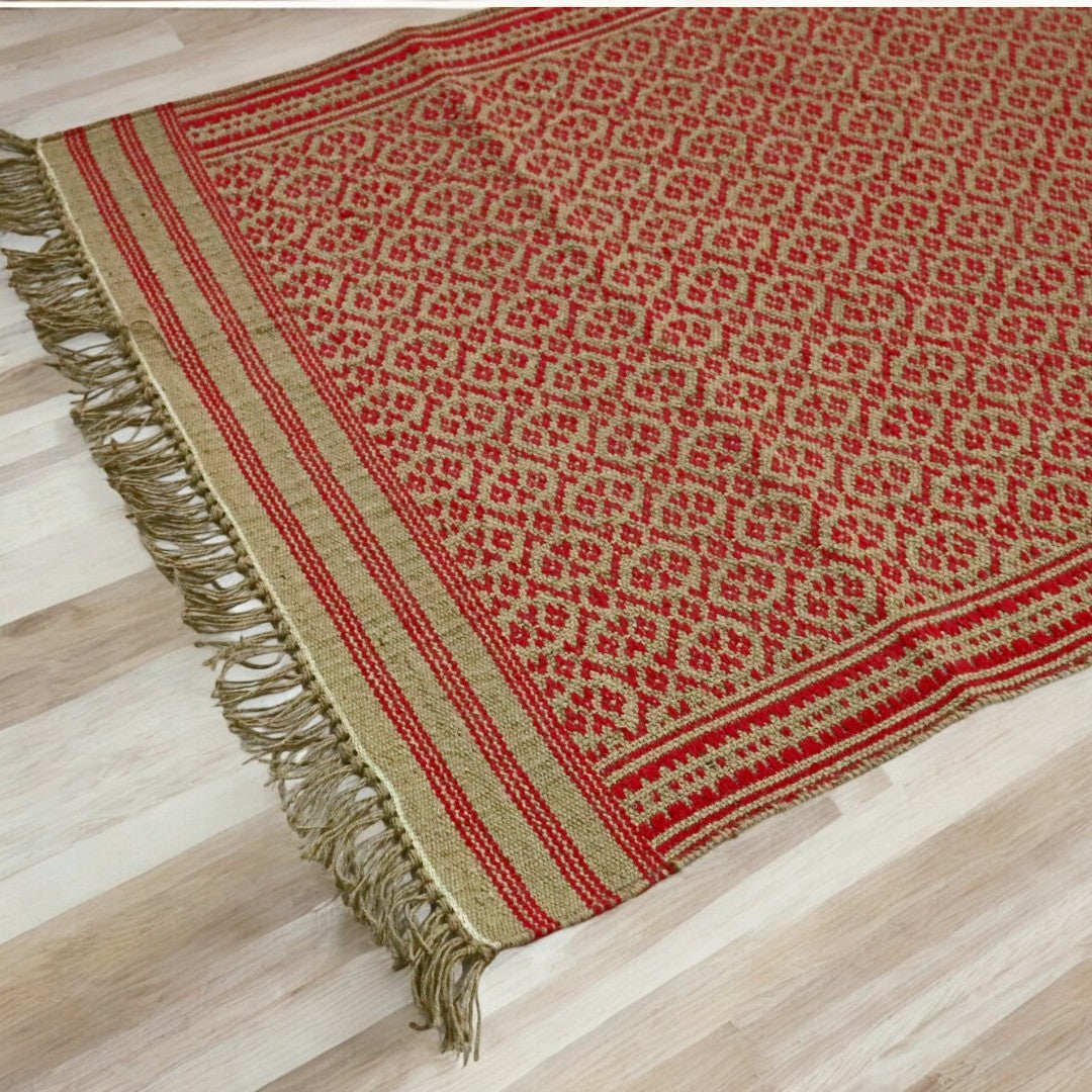 Jute & Cotton Red Handwoven Dhurrie - 3X5 Feet