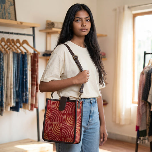 Kalamkari Block Printed Red Sling Bag
