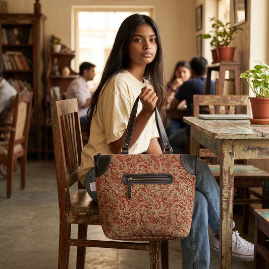 Paisley Kalamkari Dhurrie Tote bag