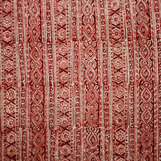 Red Stripe Kalamkari Handblock Print Fabric