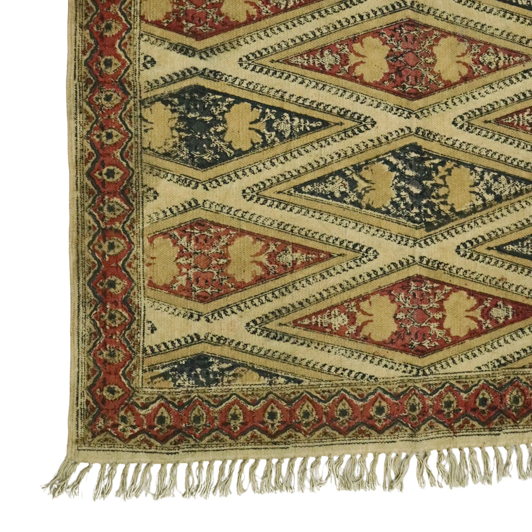 Ocra Pink woven Kalamkari Dhurrie