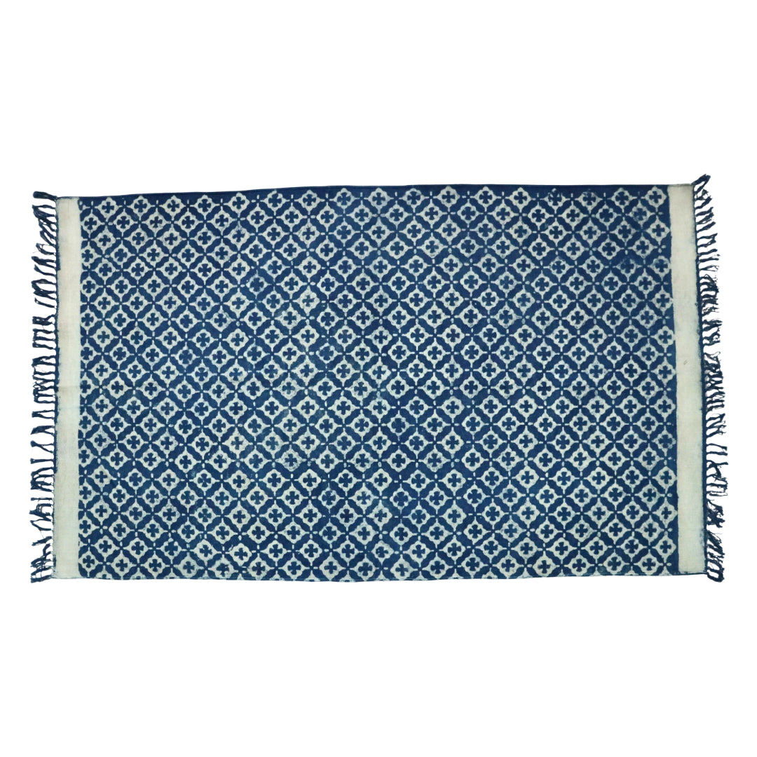 Blue Indigo Diya Cotton Woven Printed Dhurrie