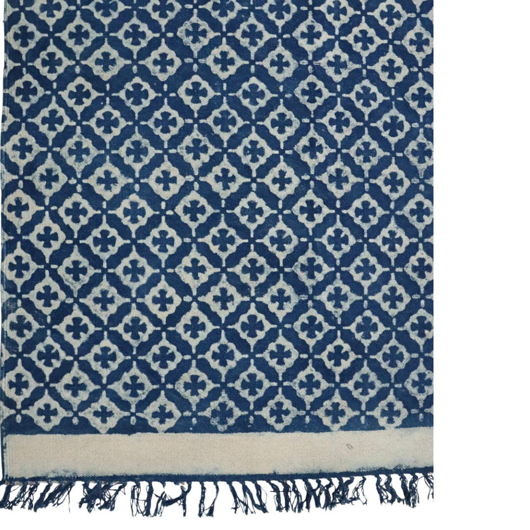 Blue Indigo Diya Cotton Woven Printed Dhurrie
