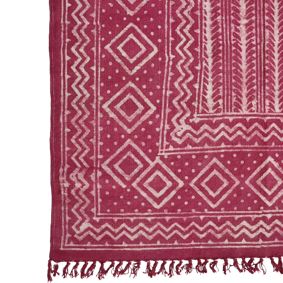 Fushia Kaira Cotton Woven Dabu Printed Dhurrie