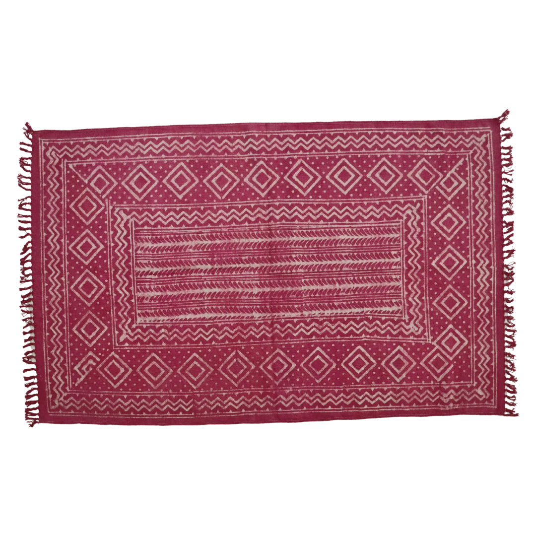 Fushia Kaira Cotton Woven Dabu Printed Dhurrie