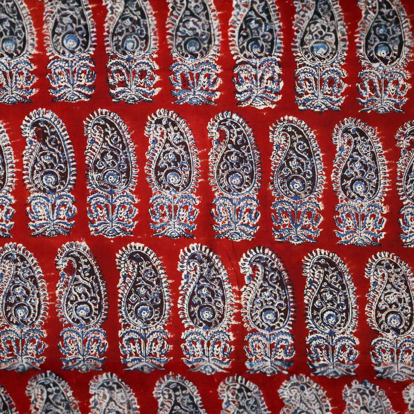 Red Paisley Kalamkari Handblock Printed Fabric