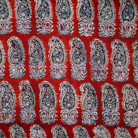 Red Paisley Kalamkari Handblock Printed Fabric