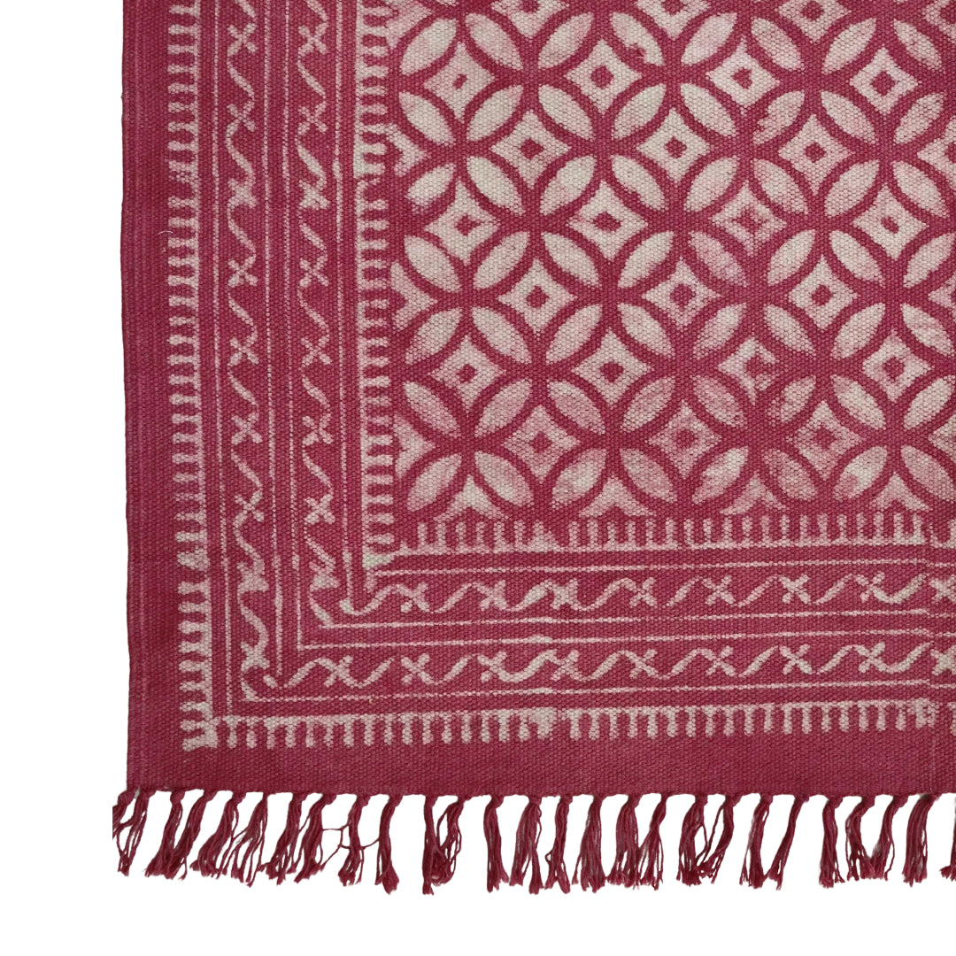Fushia Vanya Cotton Woven Dabu Printed Dhurrie