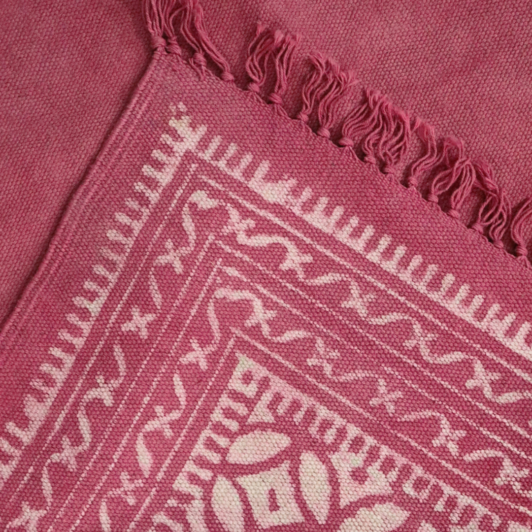 Fushia Vanya Cotton Woven Dabu Printed Dhurrie