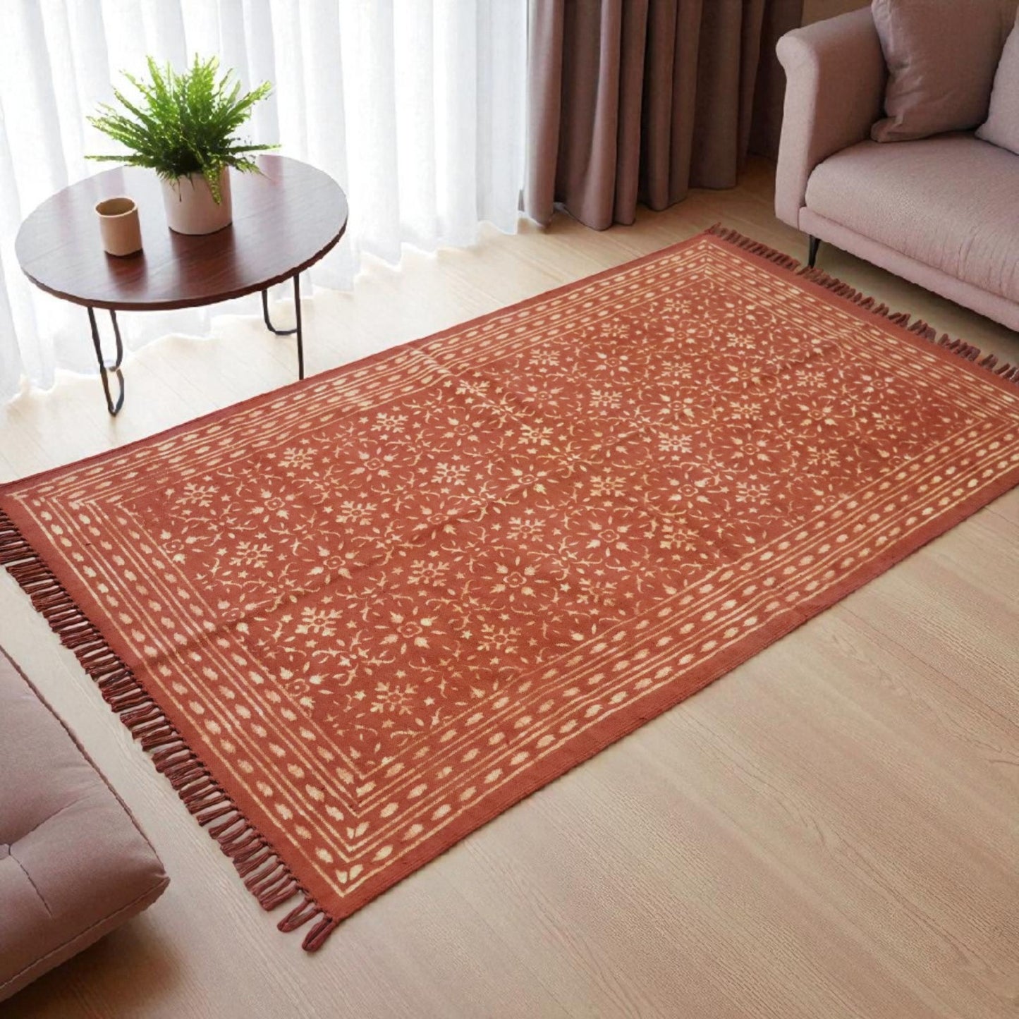 Cotton Woven Heya Dabu Block printed Dhurrie