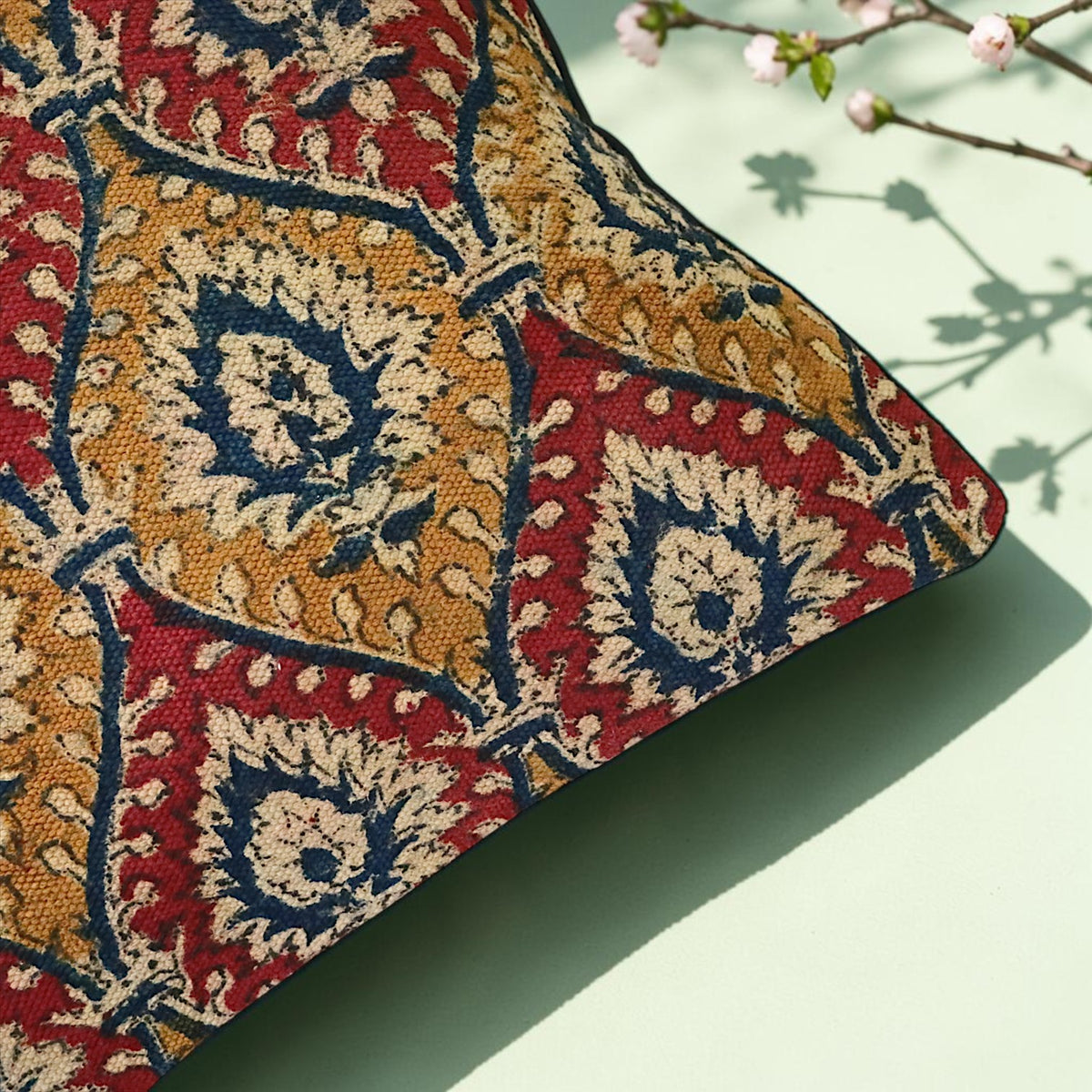 Kalamkari Boota Dhurrie Cushion Cover