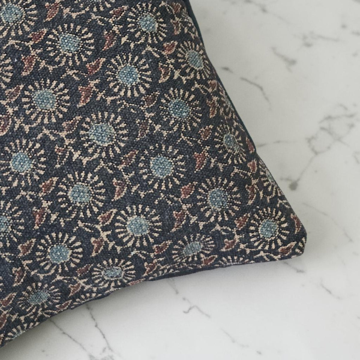 Black Indigo Ajrakh Dhurrie Cushion Cover