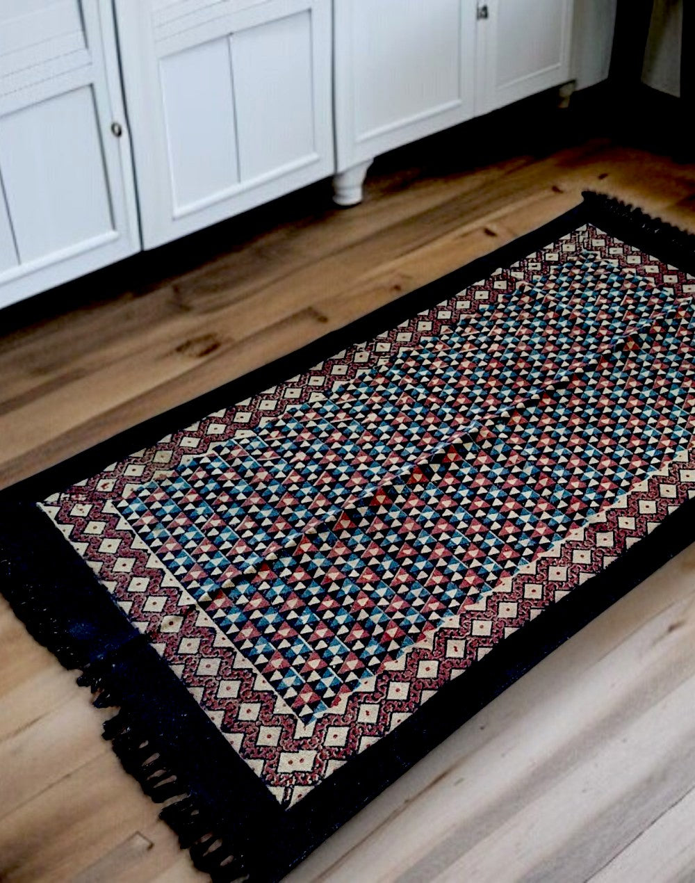 Multi Colour Ajrakh Block Printing Dhurrie