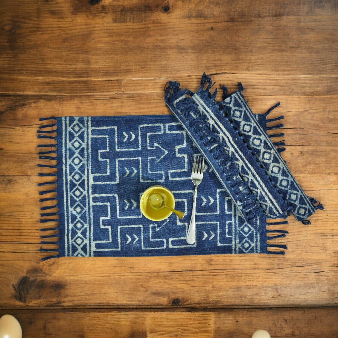 Indigo Print Dhurrie Table Mat-1(Set of 4)