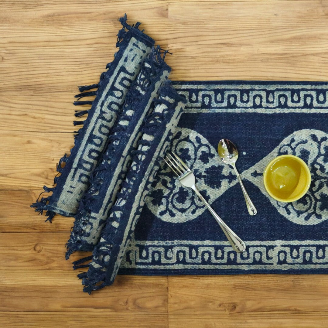 Indigo Print Dhurrie Table Mat-2(Set of 4)