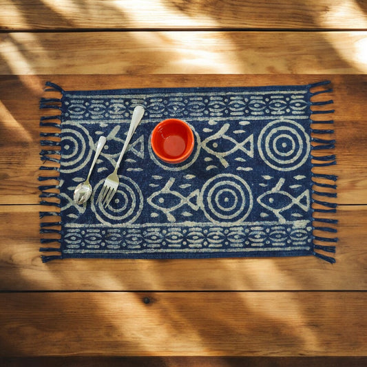 Indigo Print Dhurrie Table Mat-4(set of 4 & set of 6)