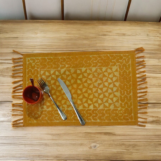 Dabu Printed Dhurrie Table Mat Ocra2(set of 4 & set of 6)