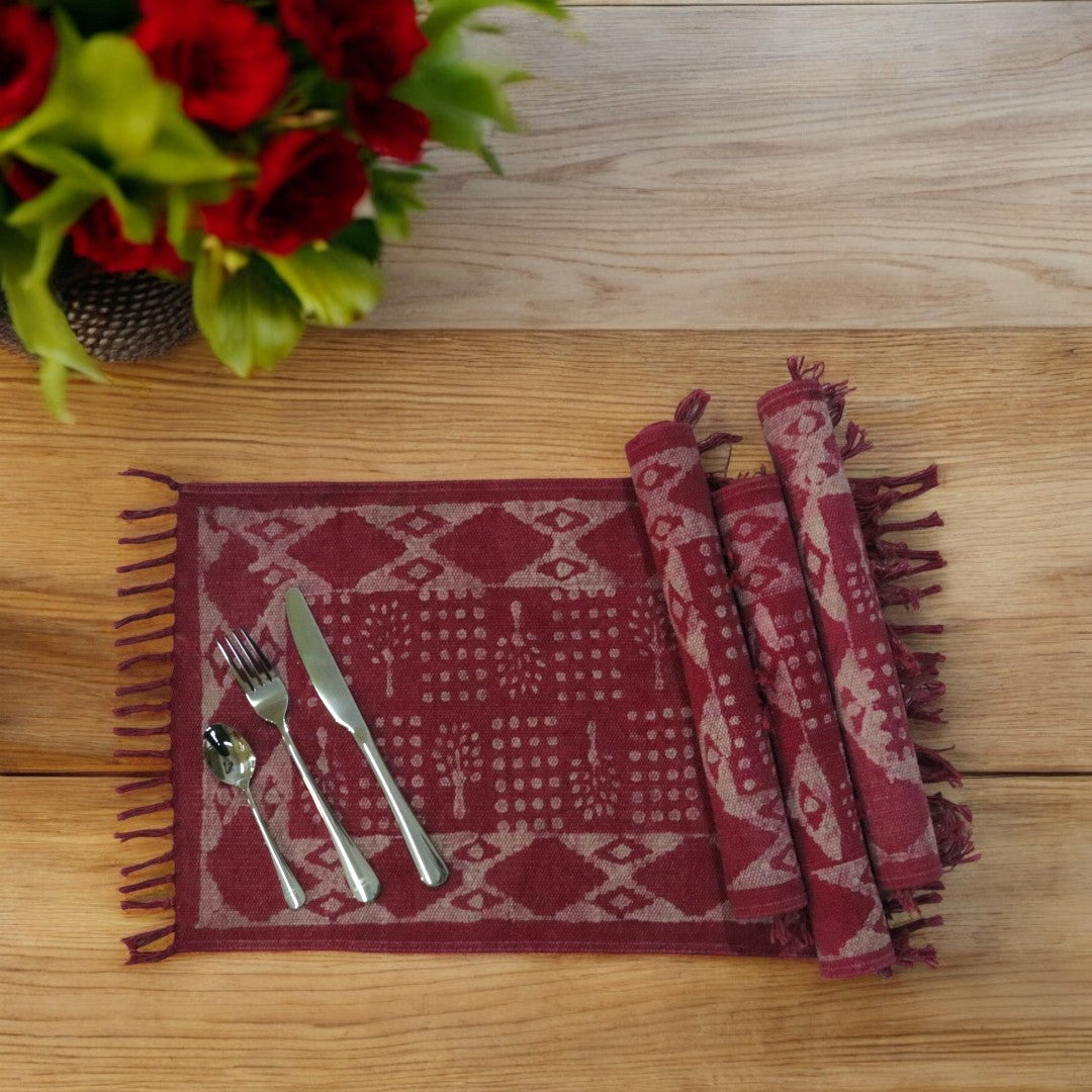 Dabu Printed Dhurrie Table Mats F2(Set of 4 & set of 6)