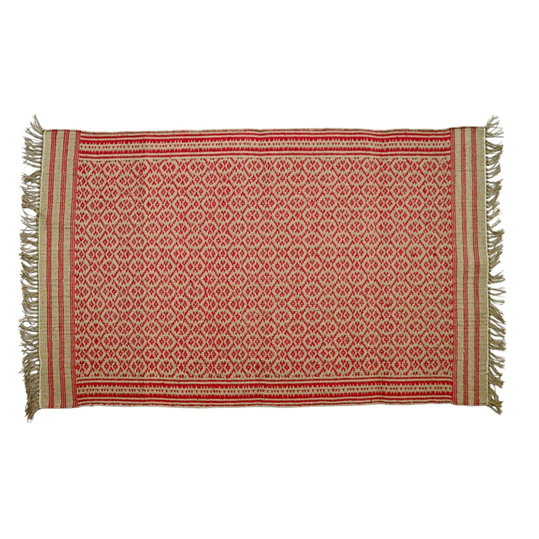 Jute & Cotton Red Handwoven Dhurrie - 3X5 Feet