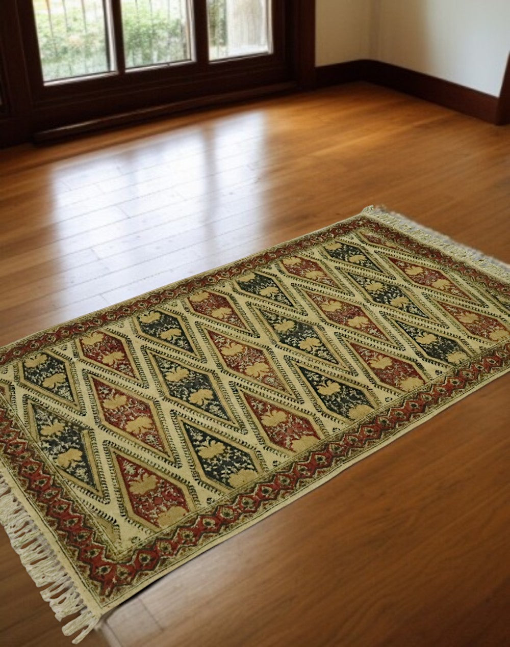 Ocra Pink woven Kalamkari Dhurrie