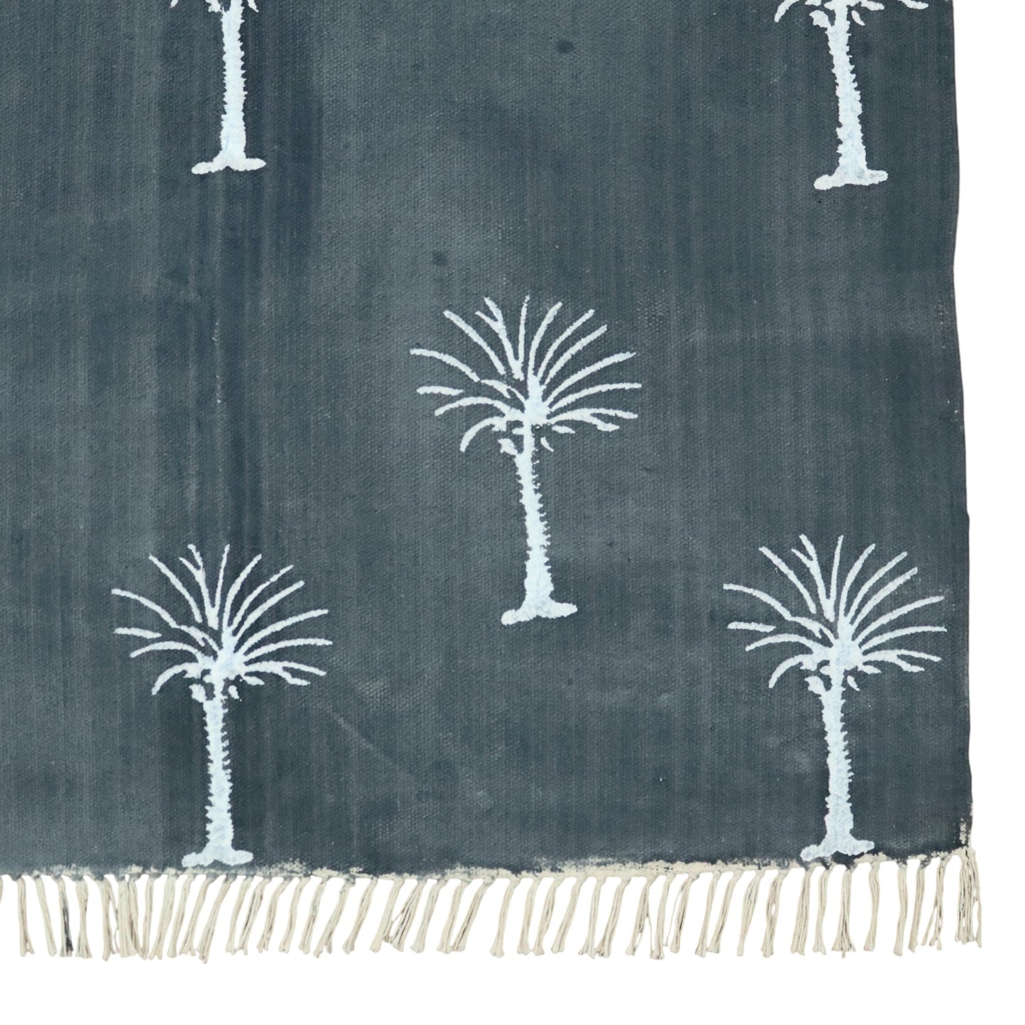 Block Printed Grey Cotton Dhurrie