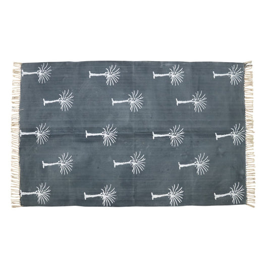 Block Printed Grey Cotton Dhurrie