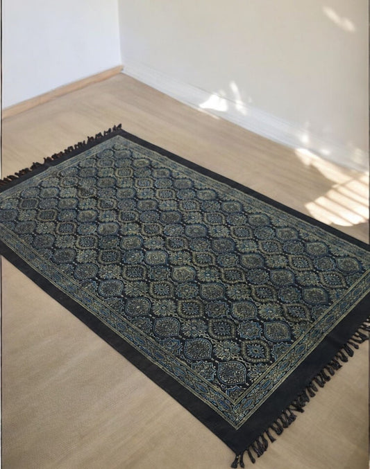 Green Ajrakh Block Printing Dhurrie