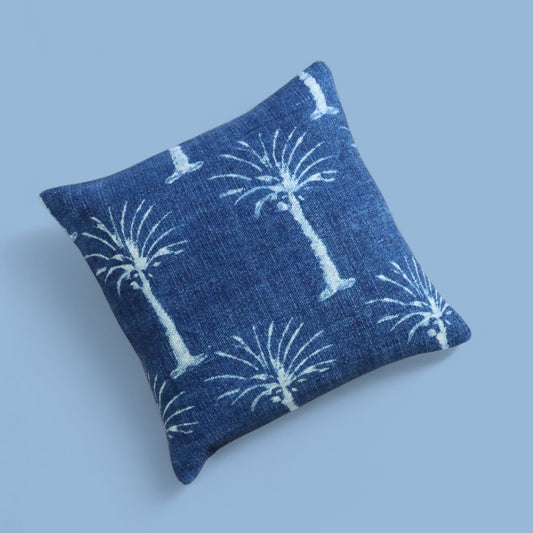 Palm Tree Indigo Dabu Dhurrie Cushion Cover