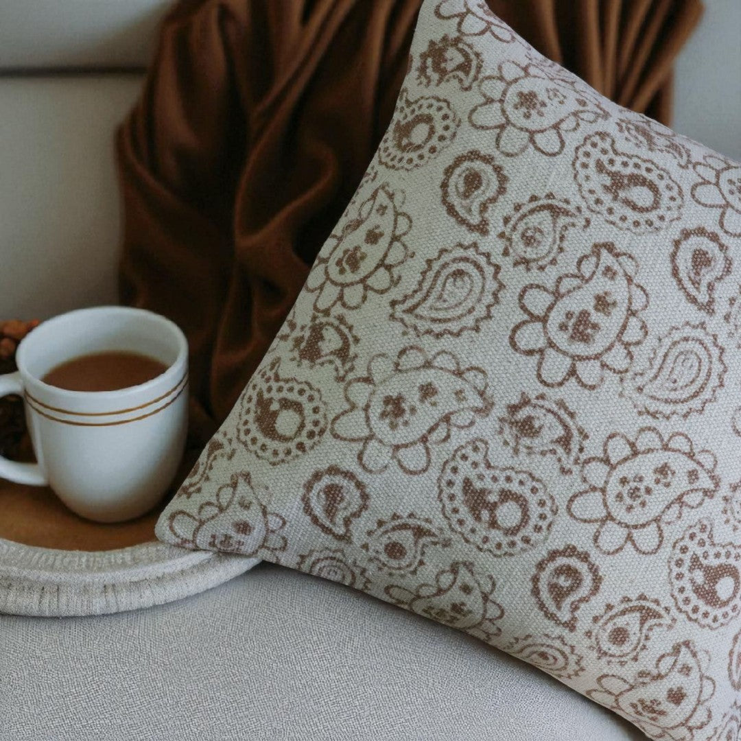 Paiseley Block Printed Dhurrie Cushion Cover