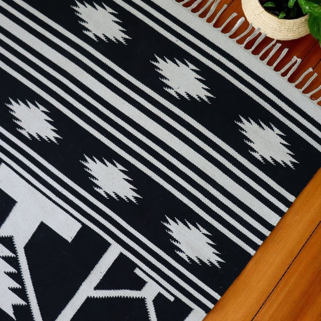 Cotton Woven Charvi Black & White Warangal Dhurrie