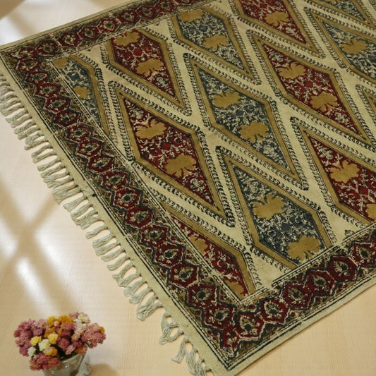 Ocra Red kalamkari Printed Dhurrie