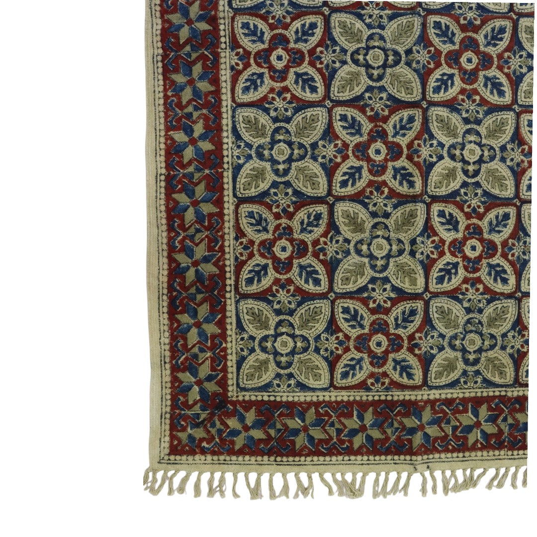 Red & Blue Chirag Kalamkari Printed Cotton Dhurrie