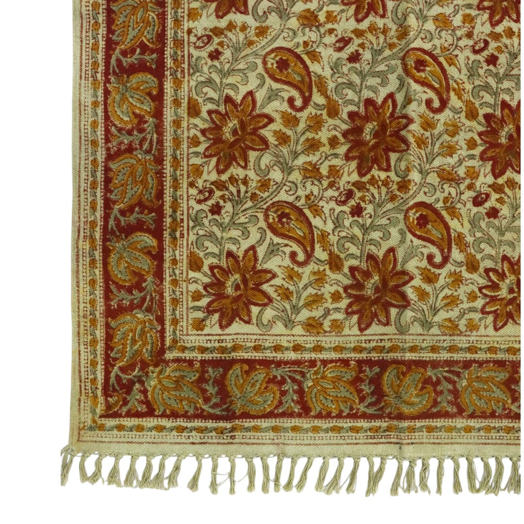 Red Lina Kalamkari Printed Cotton Dhurrie