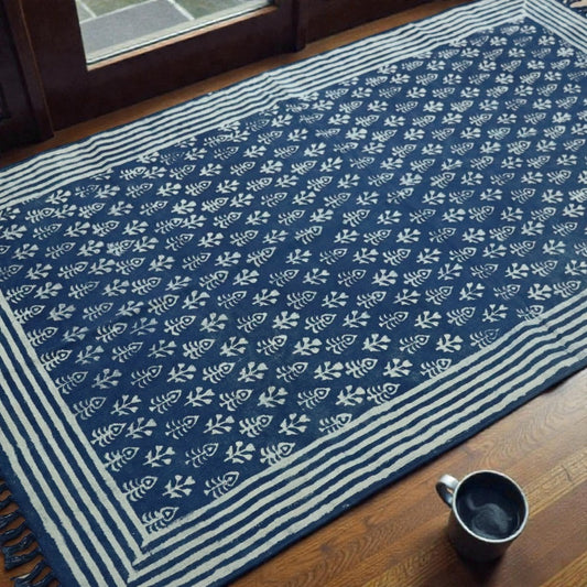 Dhara Dabu Indigo Cotton printed Dhurrie