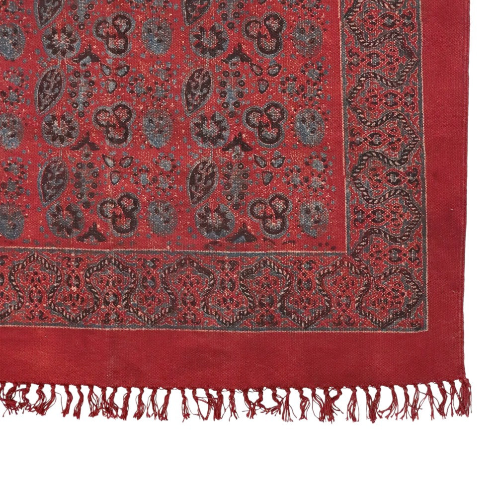 Surya Red Ajrakh Cotton Woven Block Printed Dhurrie