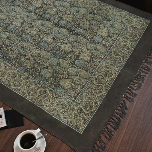 Floral Green Ajrakh Block Printed Cotton Dhurrie