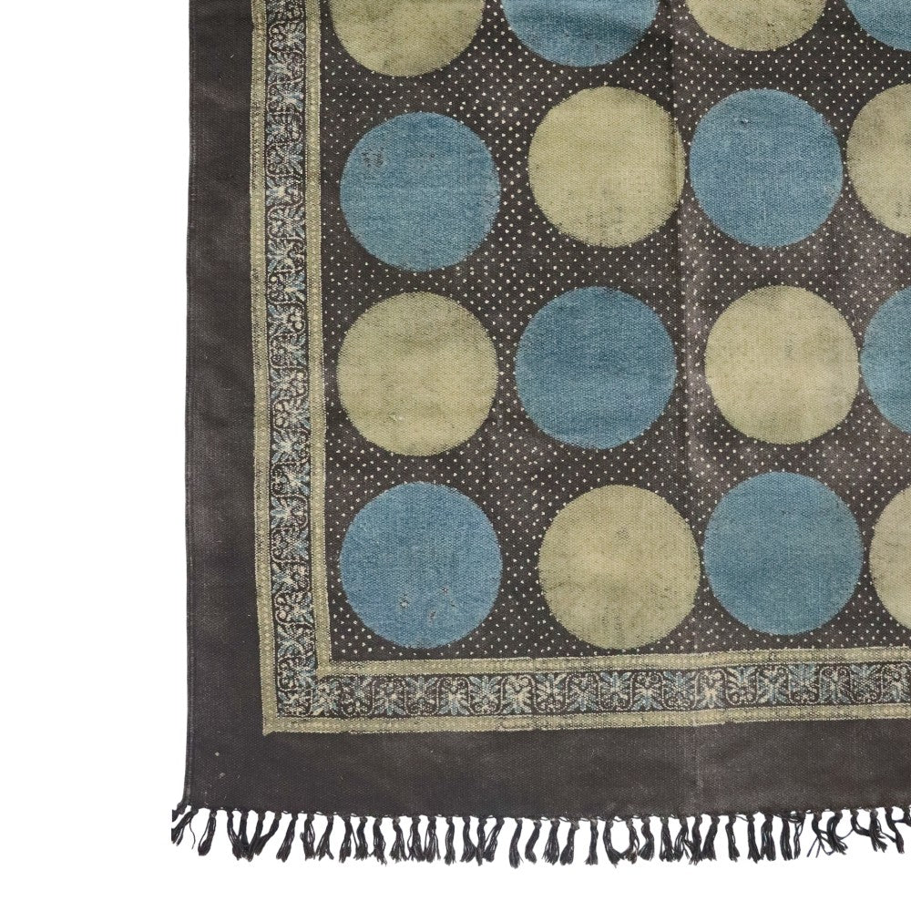 Polka Dot Ajrakh Cotton Woven Block Printed Dhurrie